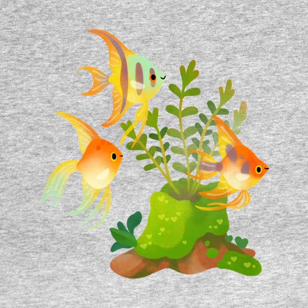 Fresh water fish and plants - angelfish by pikaole